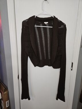Maurices Open-Weave Cropped Cardigan Sweater - Brown